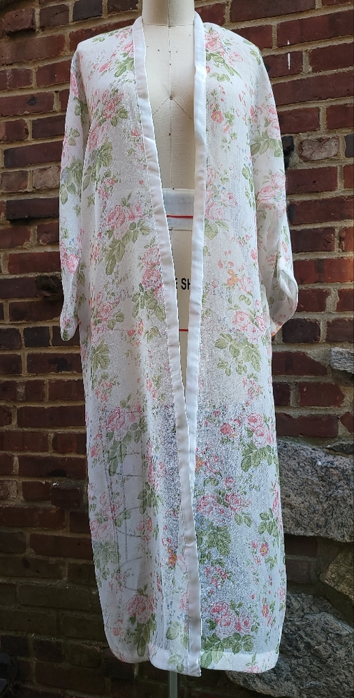 White Floral Duster with Satin Finish